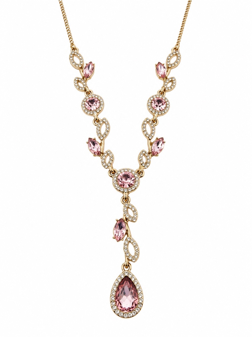 Givenchy Champagne Crystal Teardrop Y Necklace Gold Tone Necklace